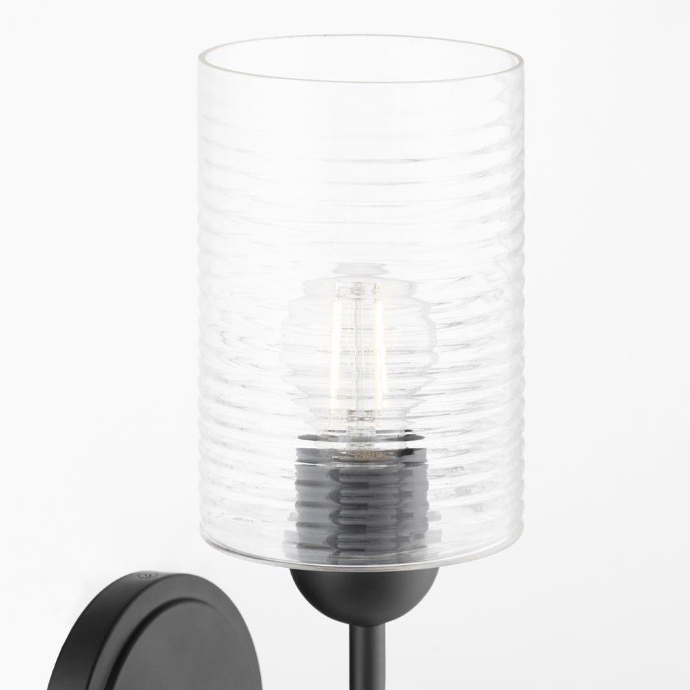 Charlotte 1 Light Wall Mount - Matte Black - Ribbed Glass