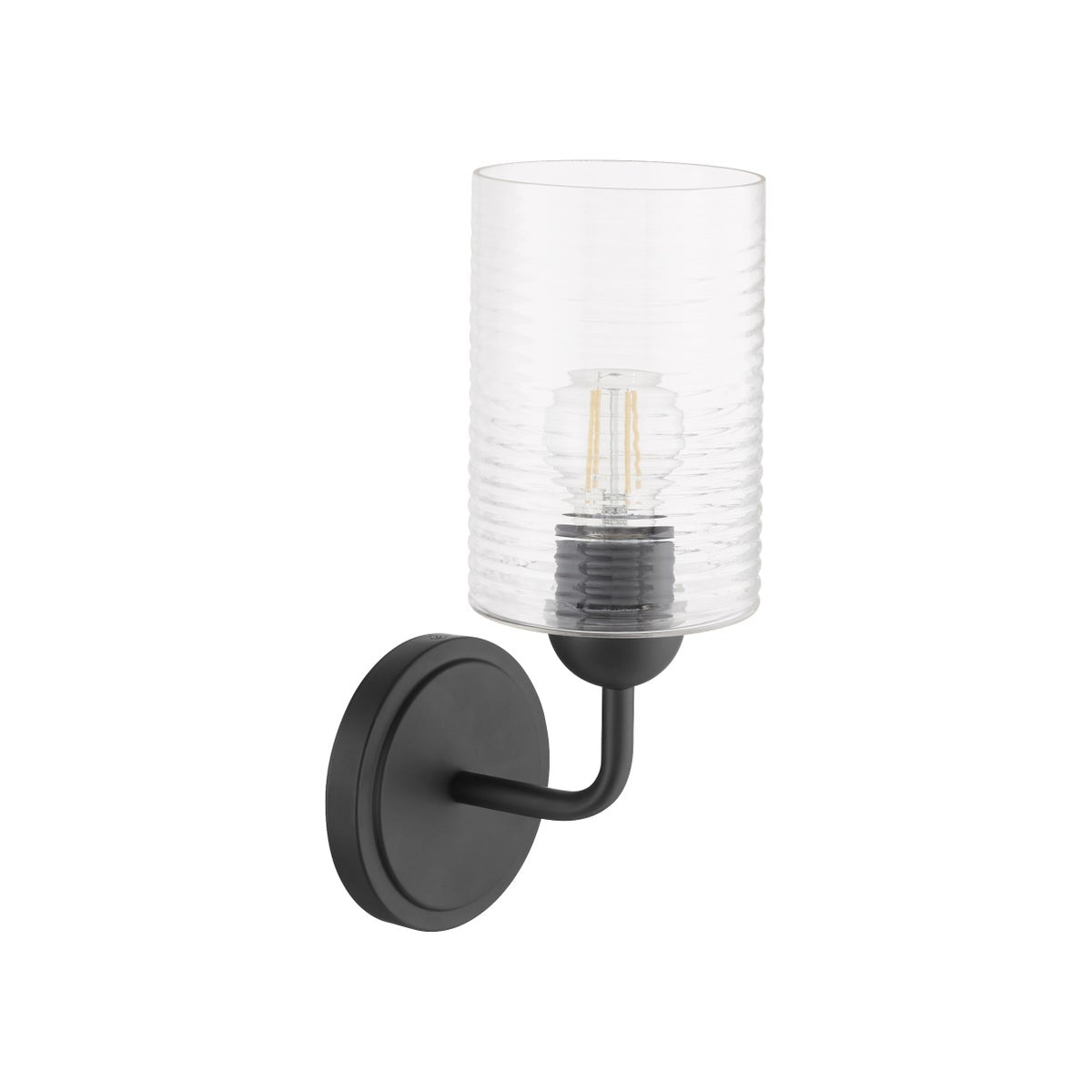 Charlotte 1 Light Wall Mount - Matte Black - Ribbed Glass