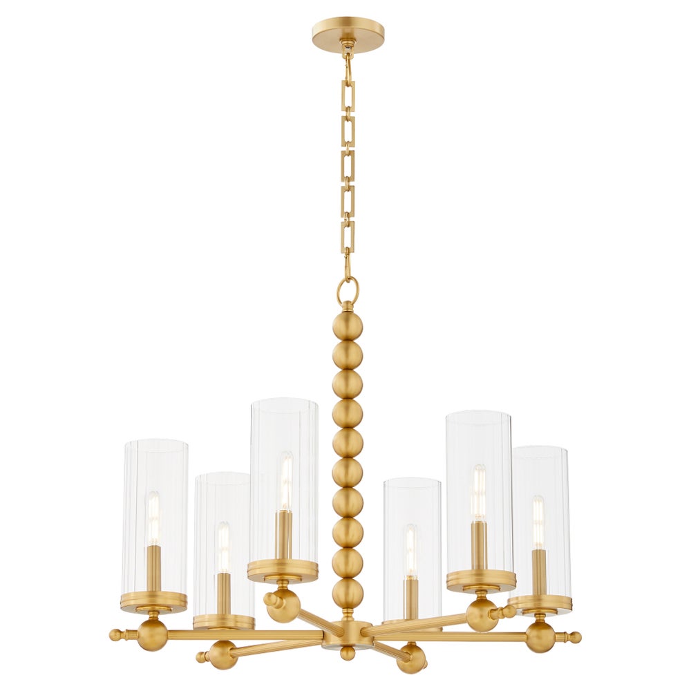 Lee Boulevard 6 Light Glass Chandelier - Aged Brass