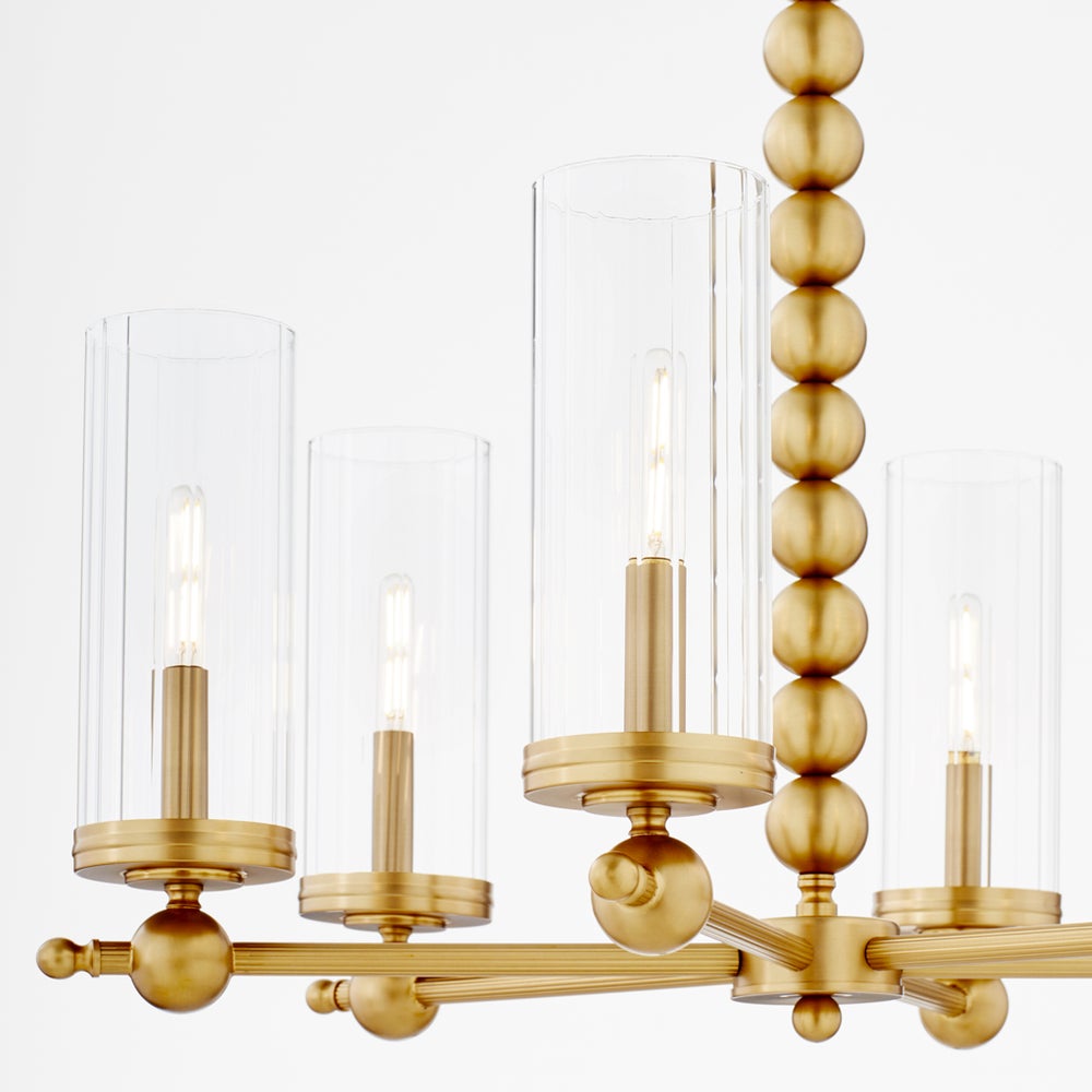 Lee Boulevard 6 Light Glass Chandelier - Aged Brass