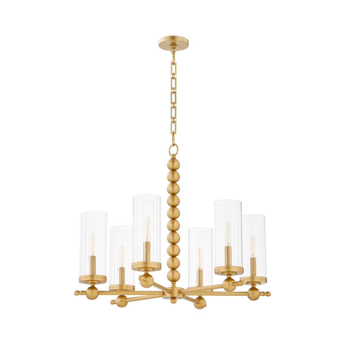Lee Boulevard 6 Light Glass Chandelier - Aged Brass