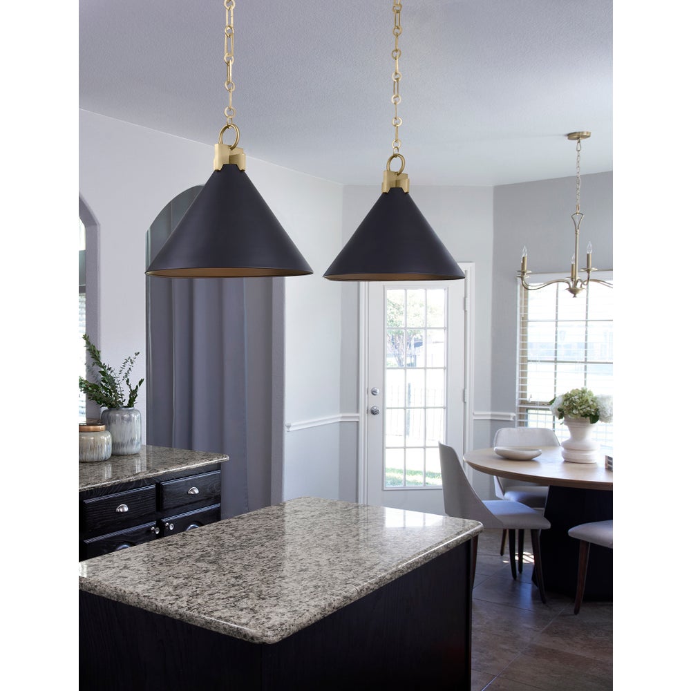 Jackson Cone Pendant - Matte Black/Aged Brass