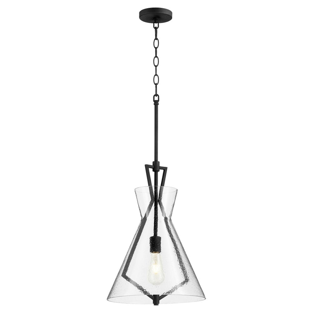 One-Light Stone Seeded Glass Black Pendant