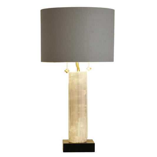 Jasper Selenite and Metal Table Lamp - White