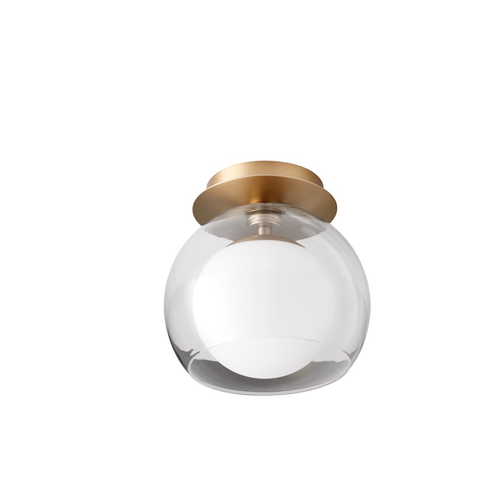 9" Clear with Opal Ceiling Mount - Aged Brass