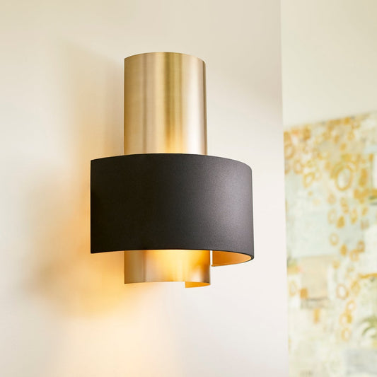 Half Cylinder Two-Toned Black/Aged Brass Wall Sconce