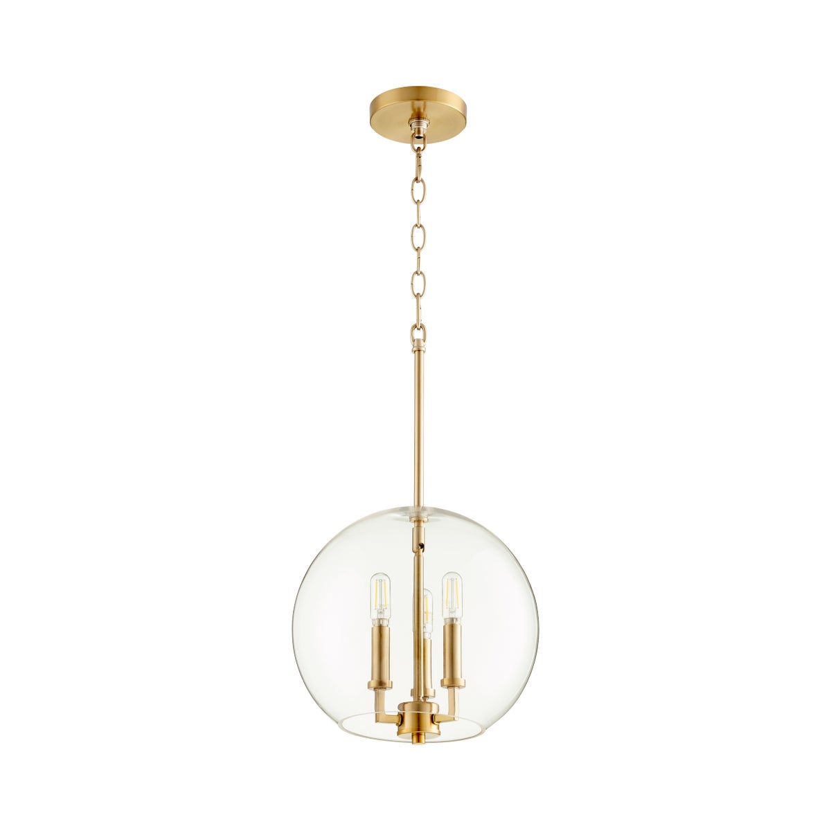 3 Light Aged Brass Transitional Globe Pendant