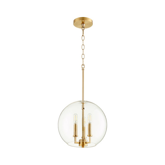 3 Light Aged Brass Transitional Globe Pendant