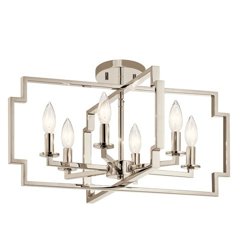 Downtown Deco 6 Light Convertible Chandelier Polished Nickel