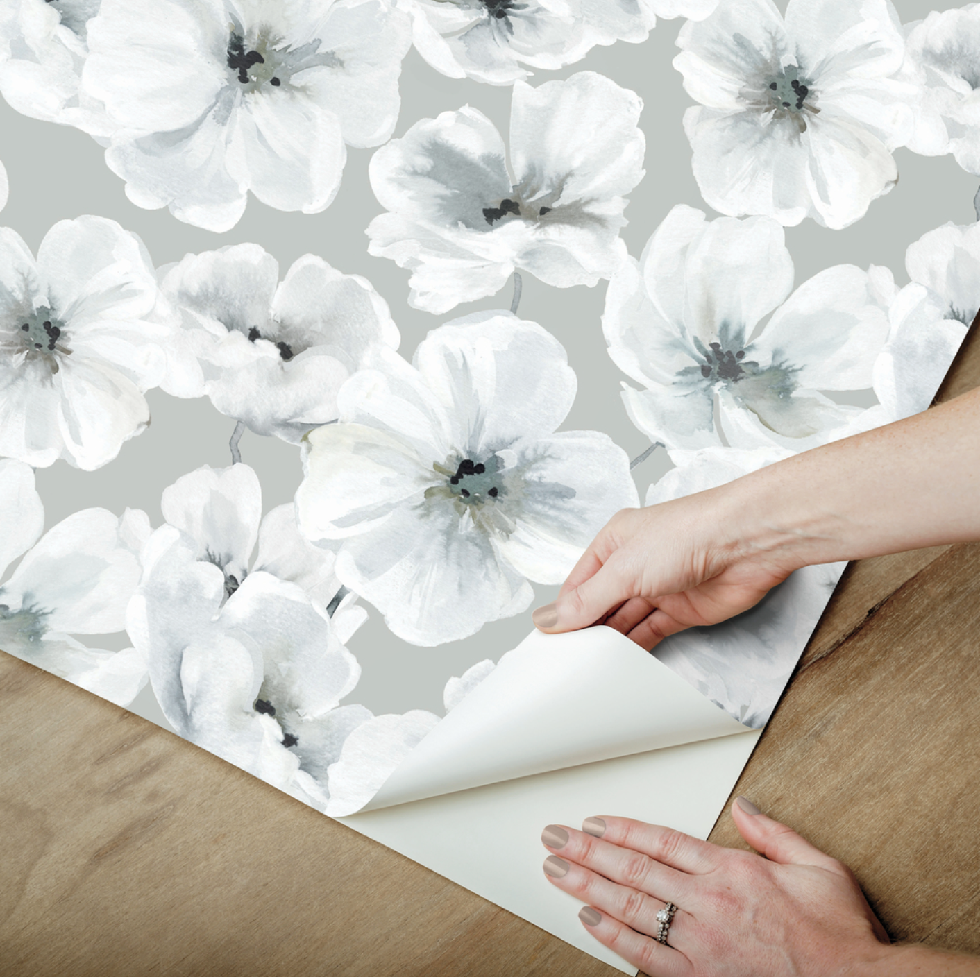 Hawthorn Blossom Wallpaper - Grey