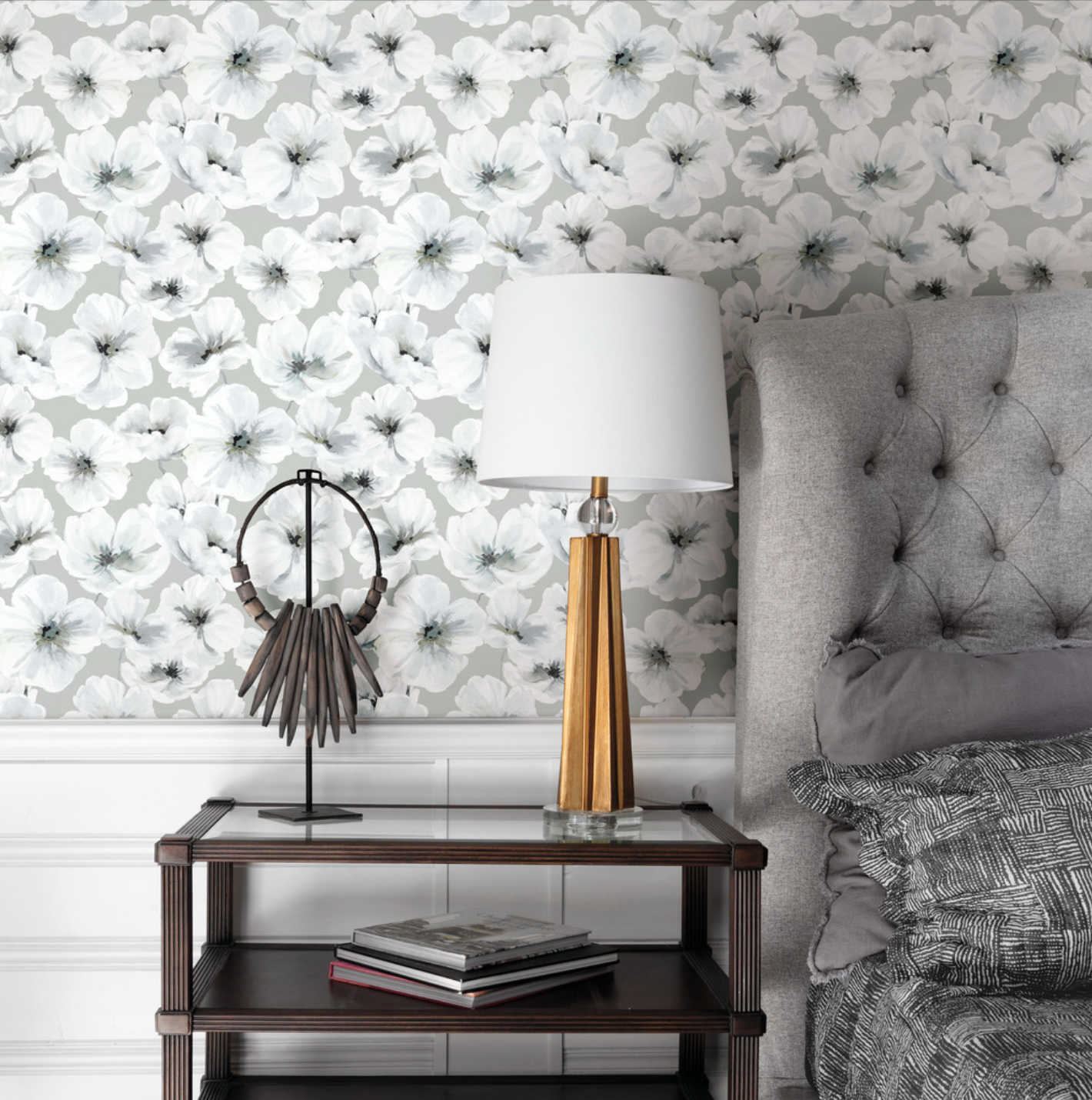 Hawthorn Blossom Wallpaper - Grey