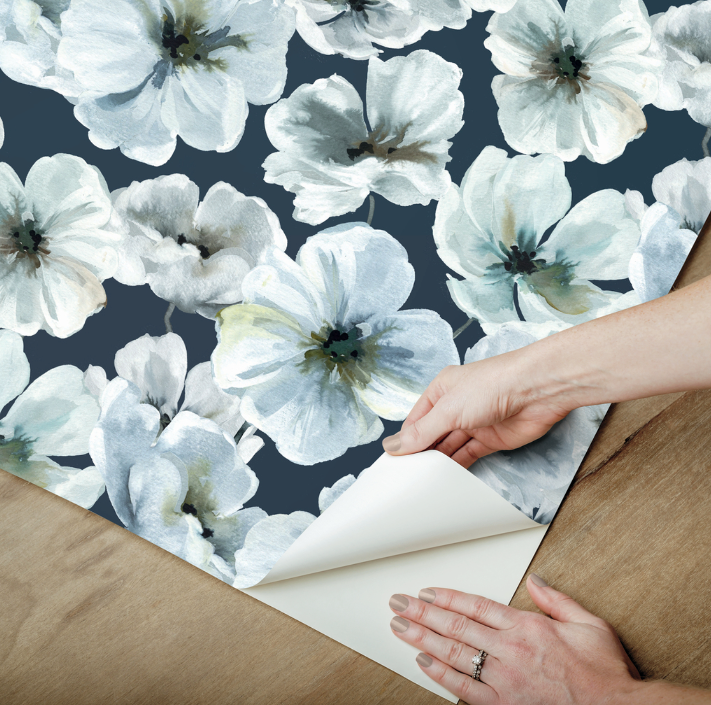 Hawthorn Blossom Wallpaper - Navy