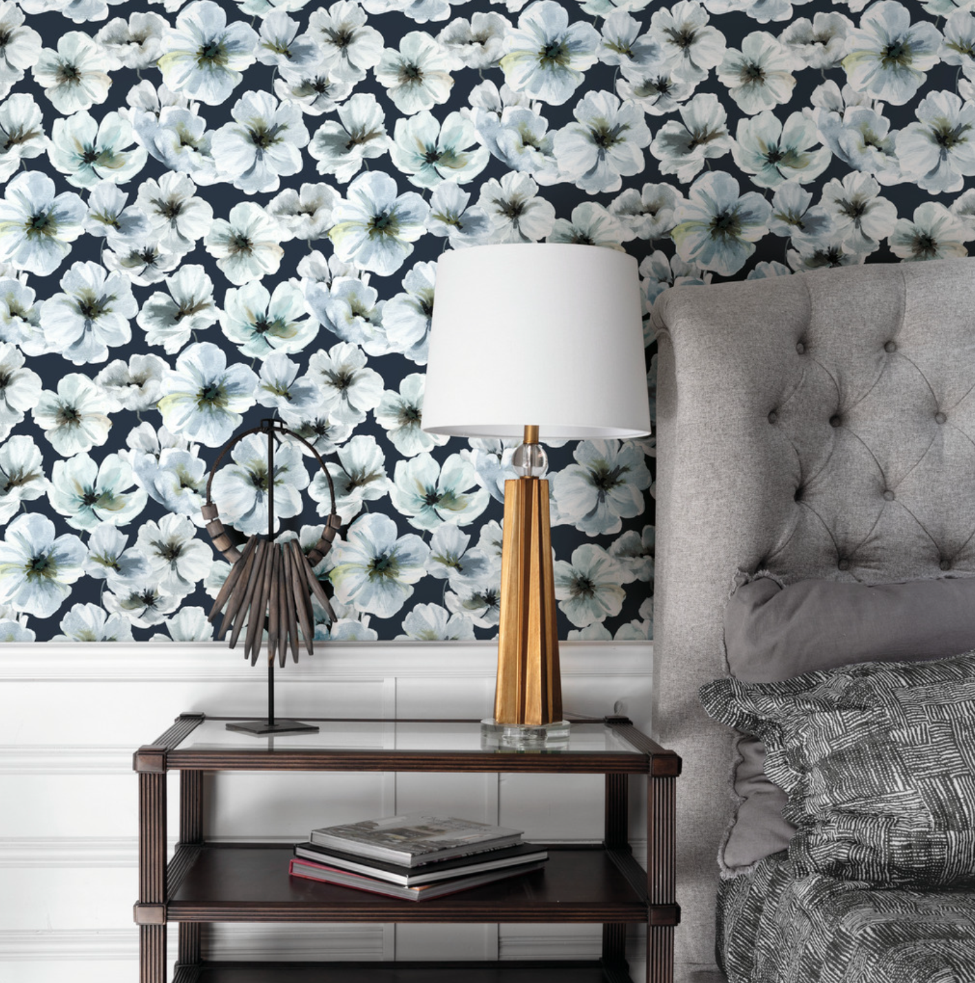 Hawthorn Blossom Wallpaper - Navy