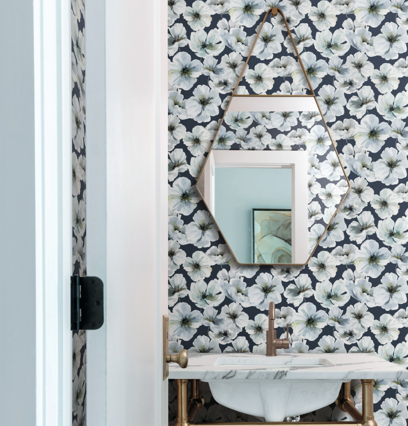 Hawthorn Blossom Wallpaper - Navy