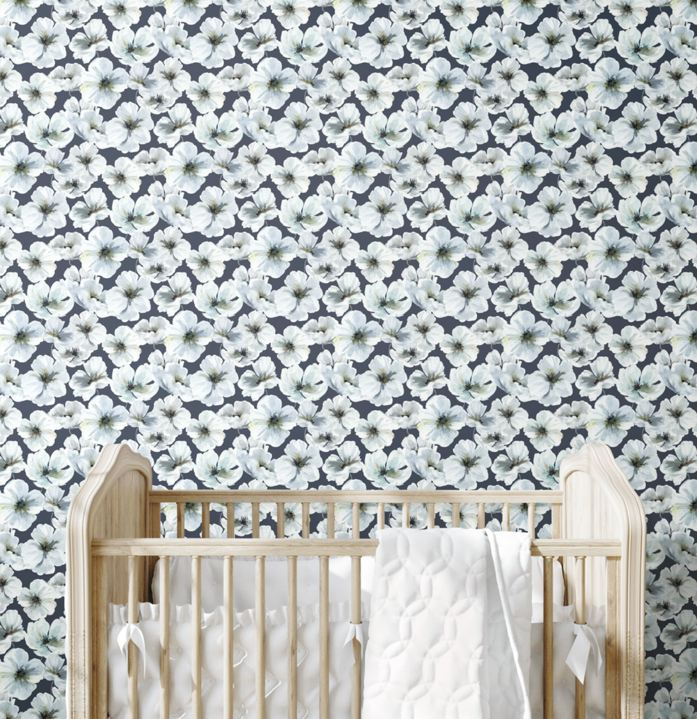 Hawthorn Blossom Wallpaper - Navy
