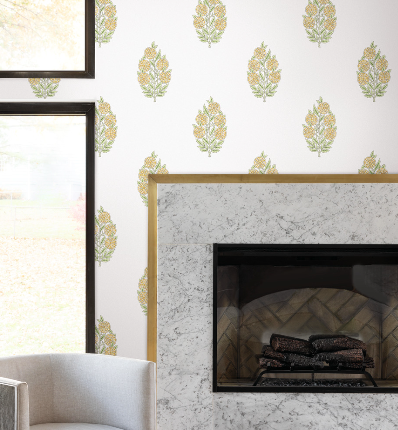 Dutch Floral Wallpaper - Yellow