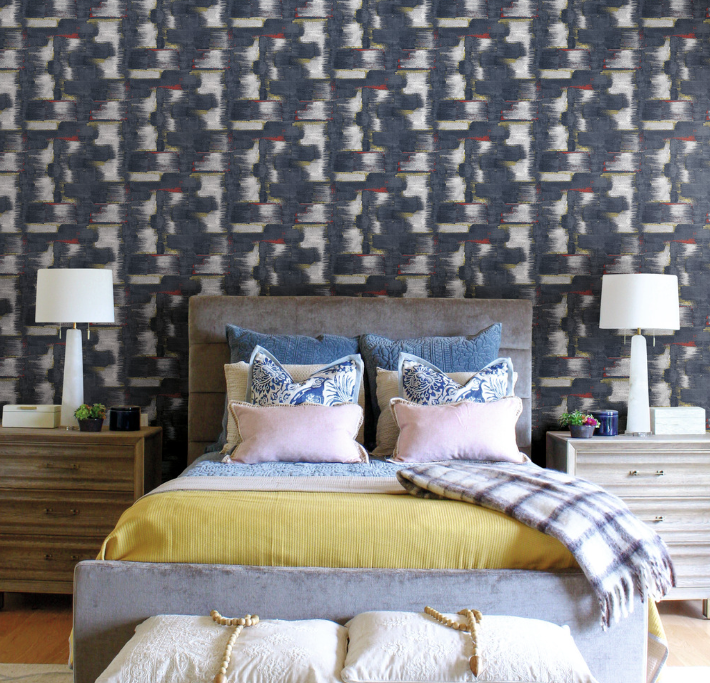 Modern Ikat Wallpaper - Navy