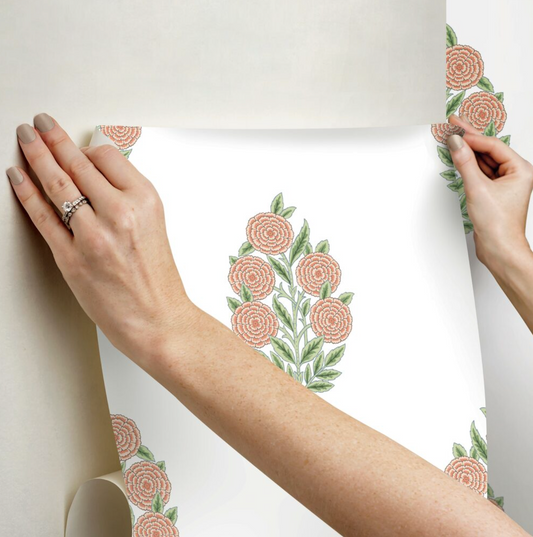 Dutch Floral Wallpaper - Coral