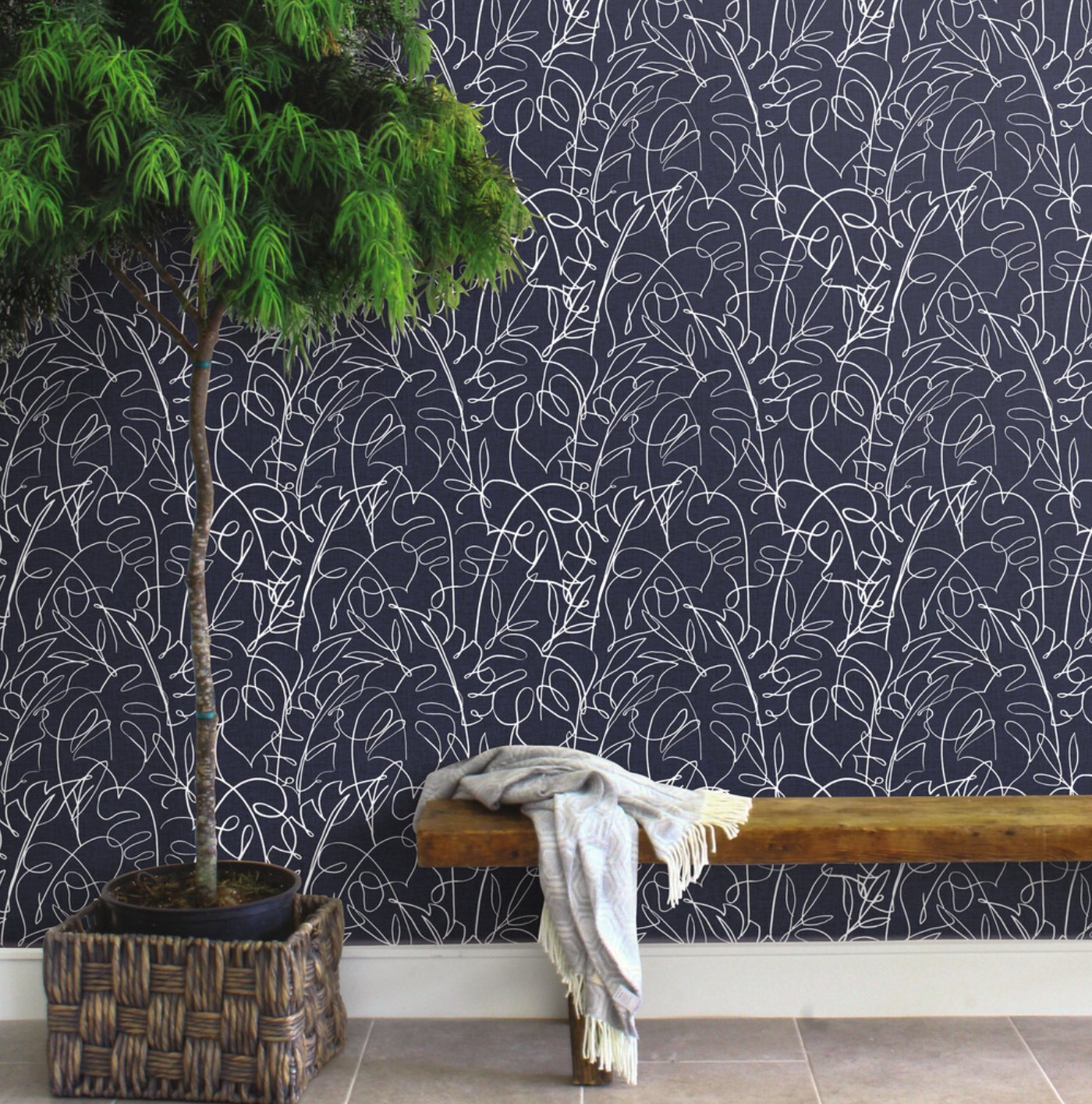 Tropical Signature Wallpaper - Navy