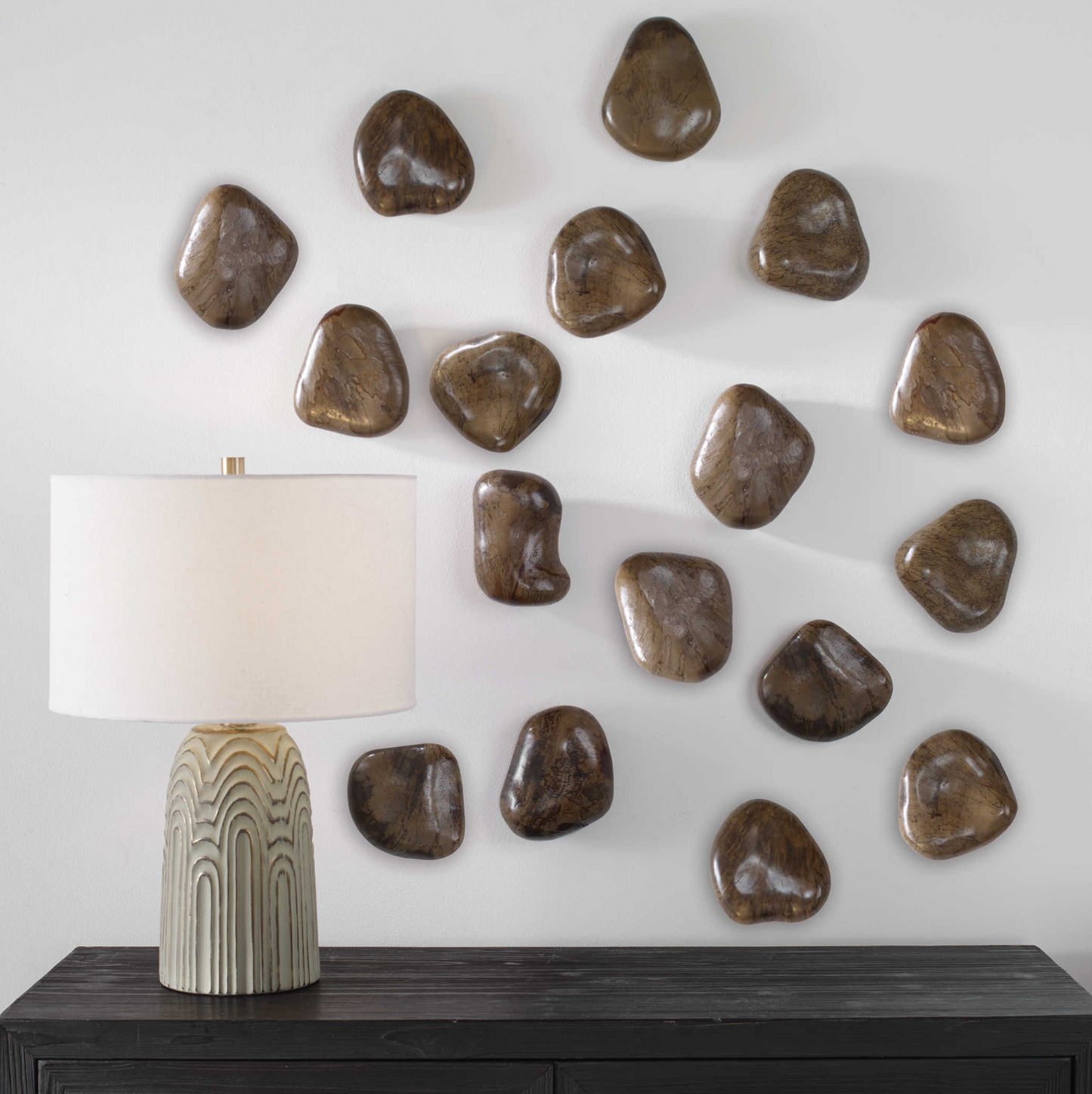 Walnut Pebbles Wood Wall Decor