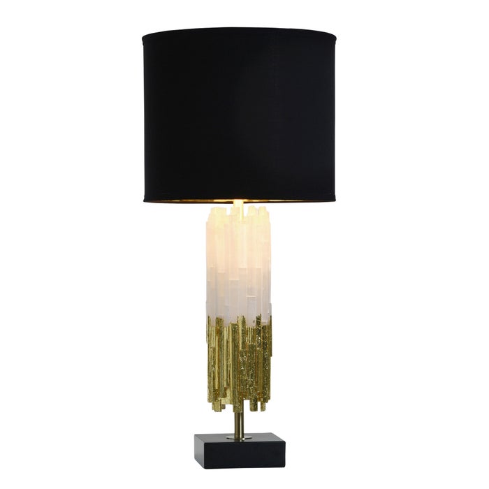 Jasper Selenite and Metal Table Lamp - Gold