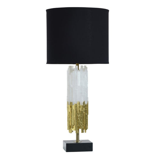 Jasper Selenite and Metal Table Lamp - Gold