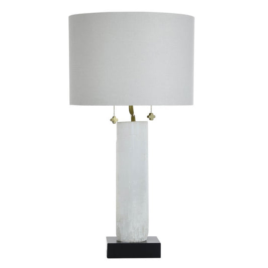 Jasper Selenite and Metal Table Lamp - White