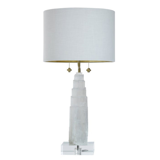 Jasper Selenite and Metal Table Lamp - Glass