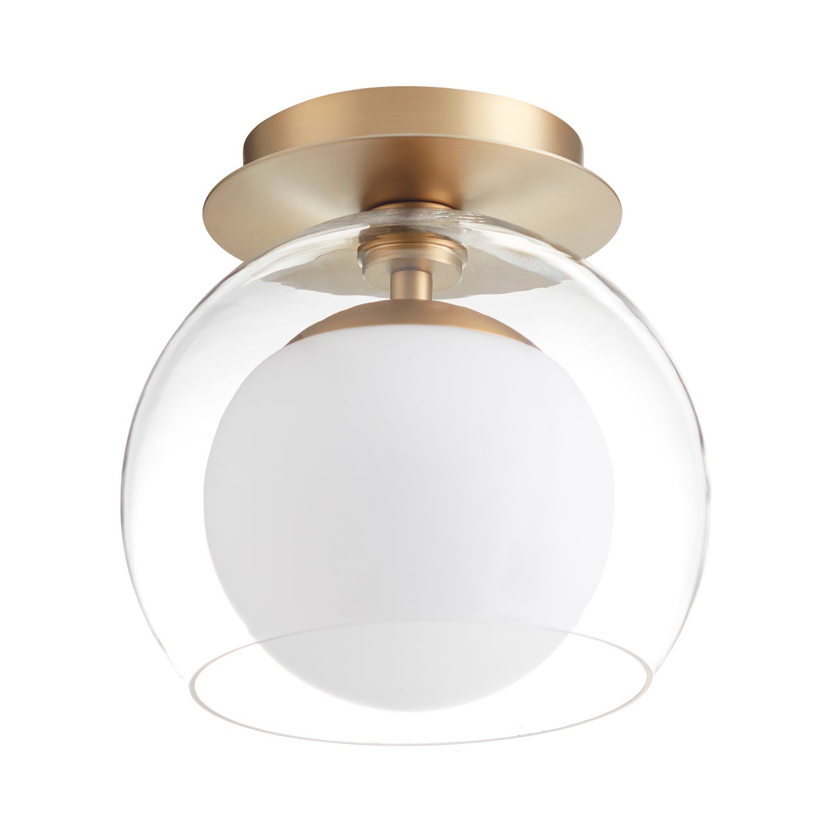 9" Clear with Opal Ceiling Mount - Aged Brass