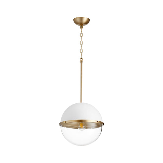 White with Aged Brass Soft Contemporary Globe Pendant
