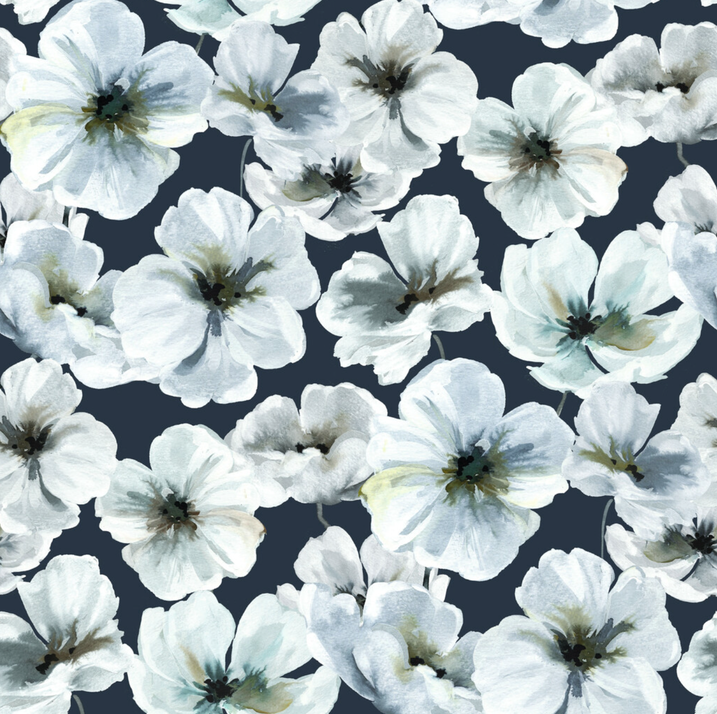 Hawthorn Blossom Wallpaper - Navy