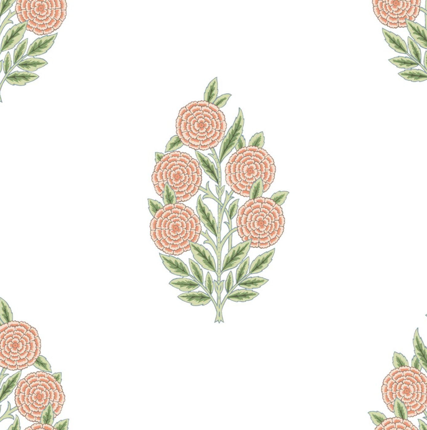 Dutch Floral Wallpaper - Coral