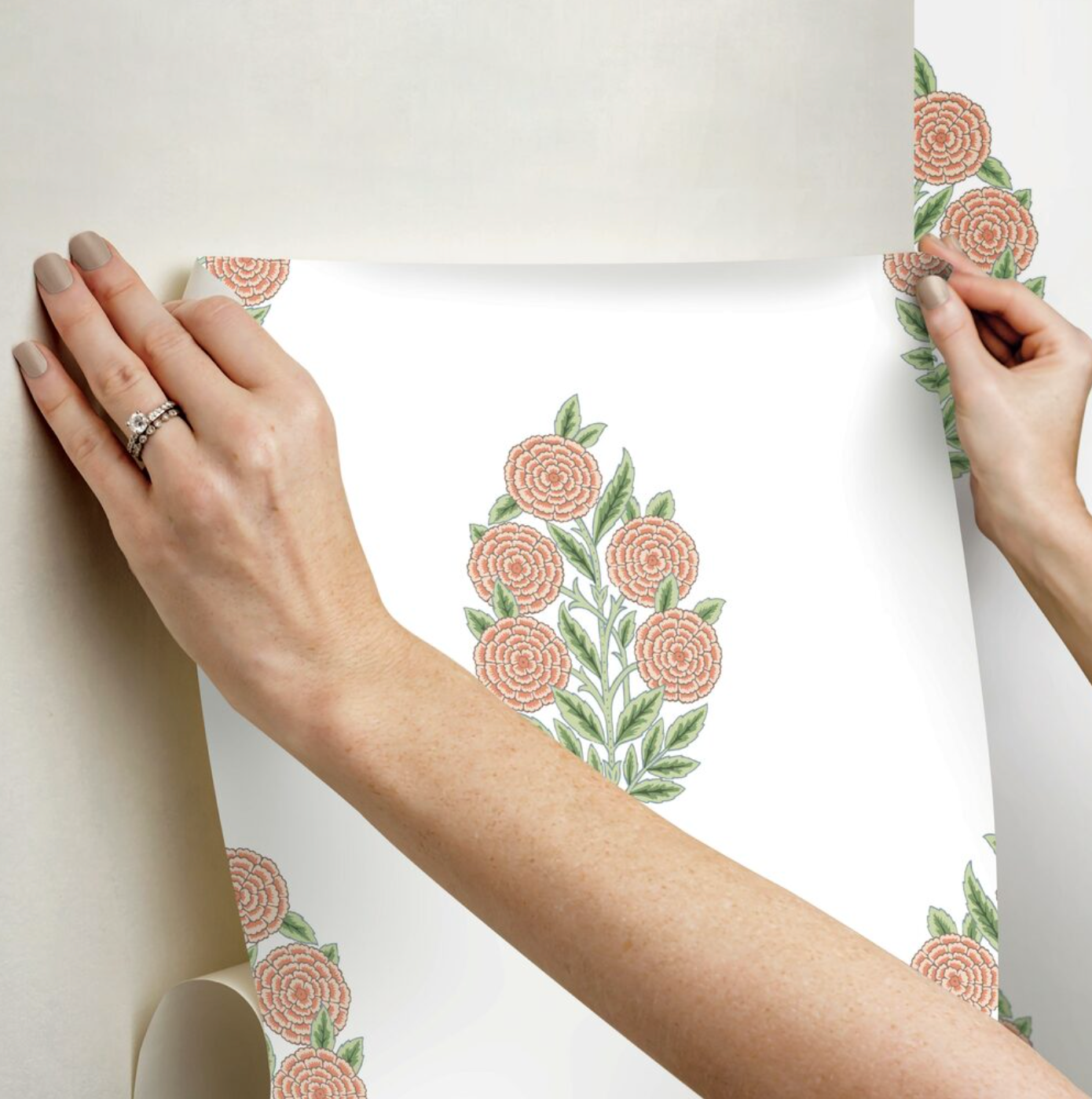 Dutch Floral Wallpaper - Coral