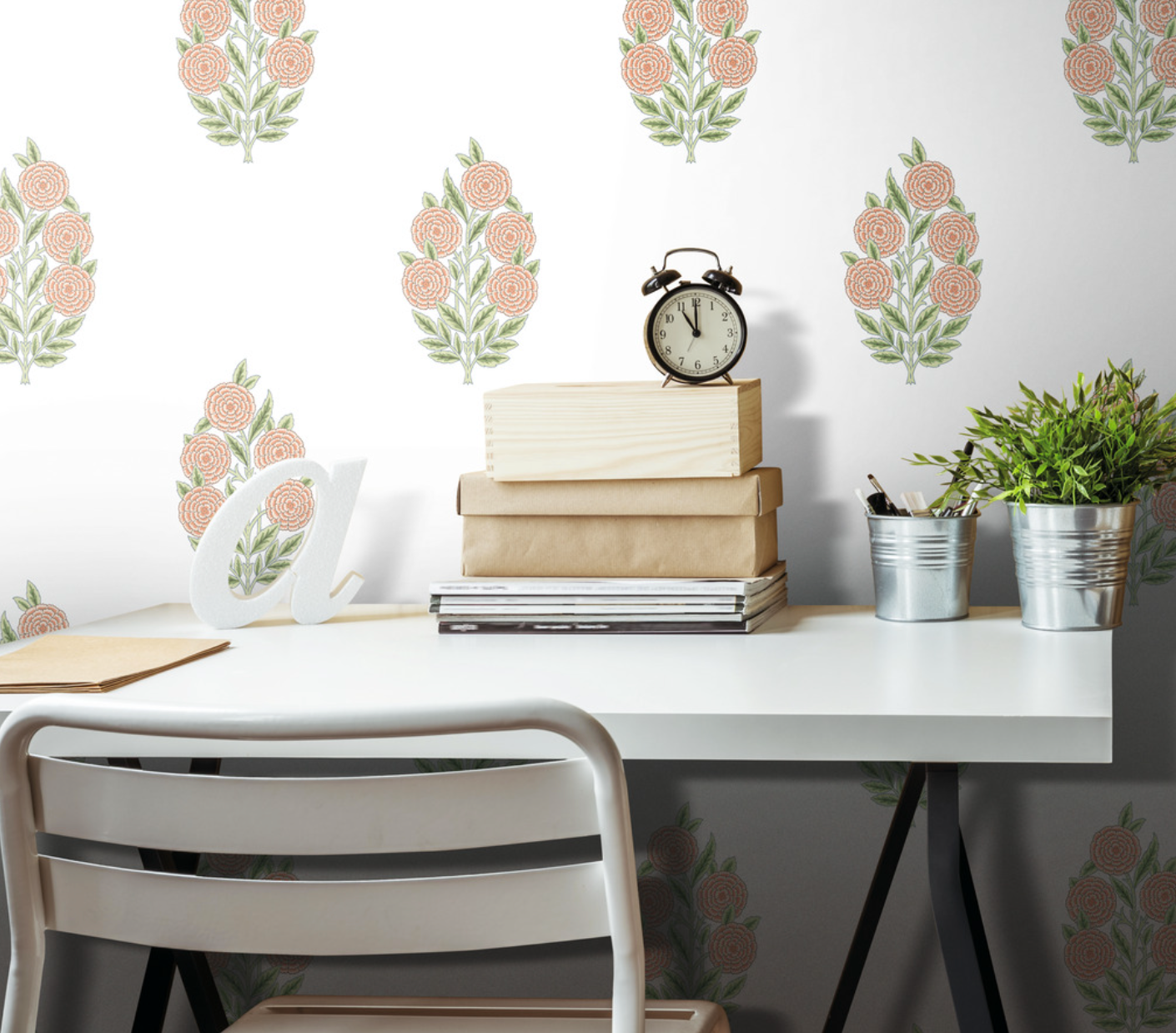 Dutch Floral Wallpaper - Coral