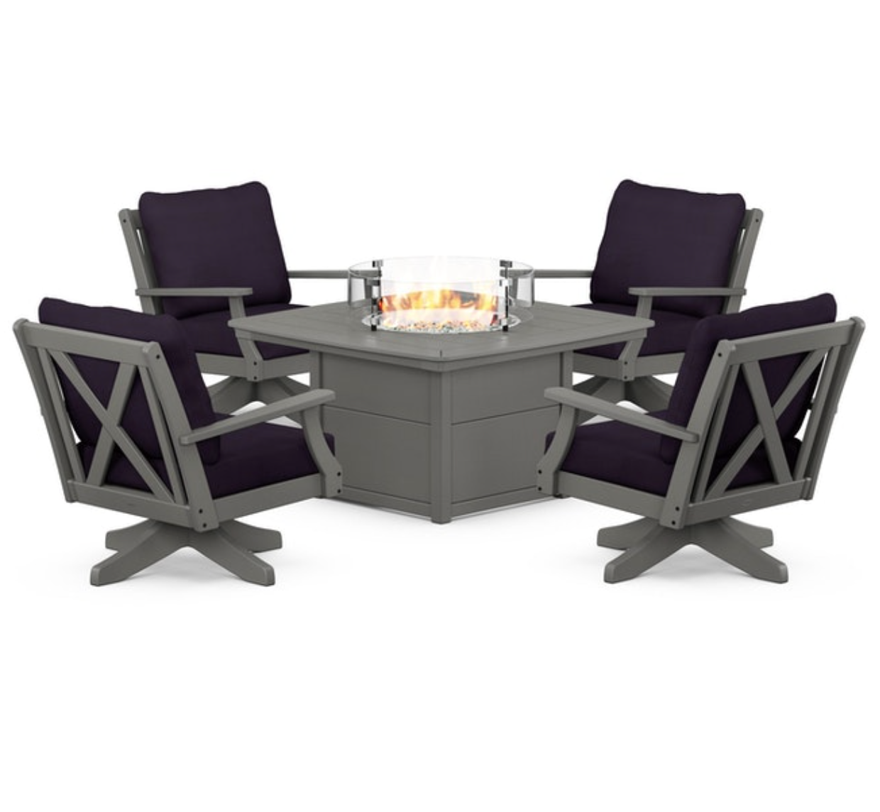 Braxton 5-Piece Deep Seating Swivel Conversation Set with Fire Pit Table